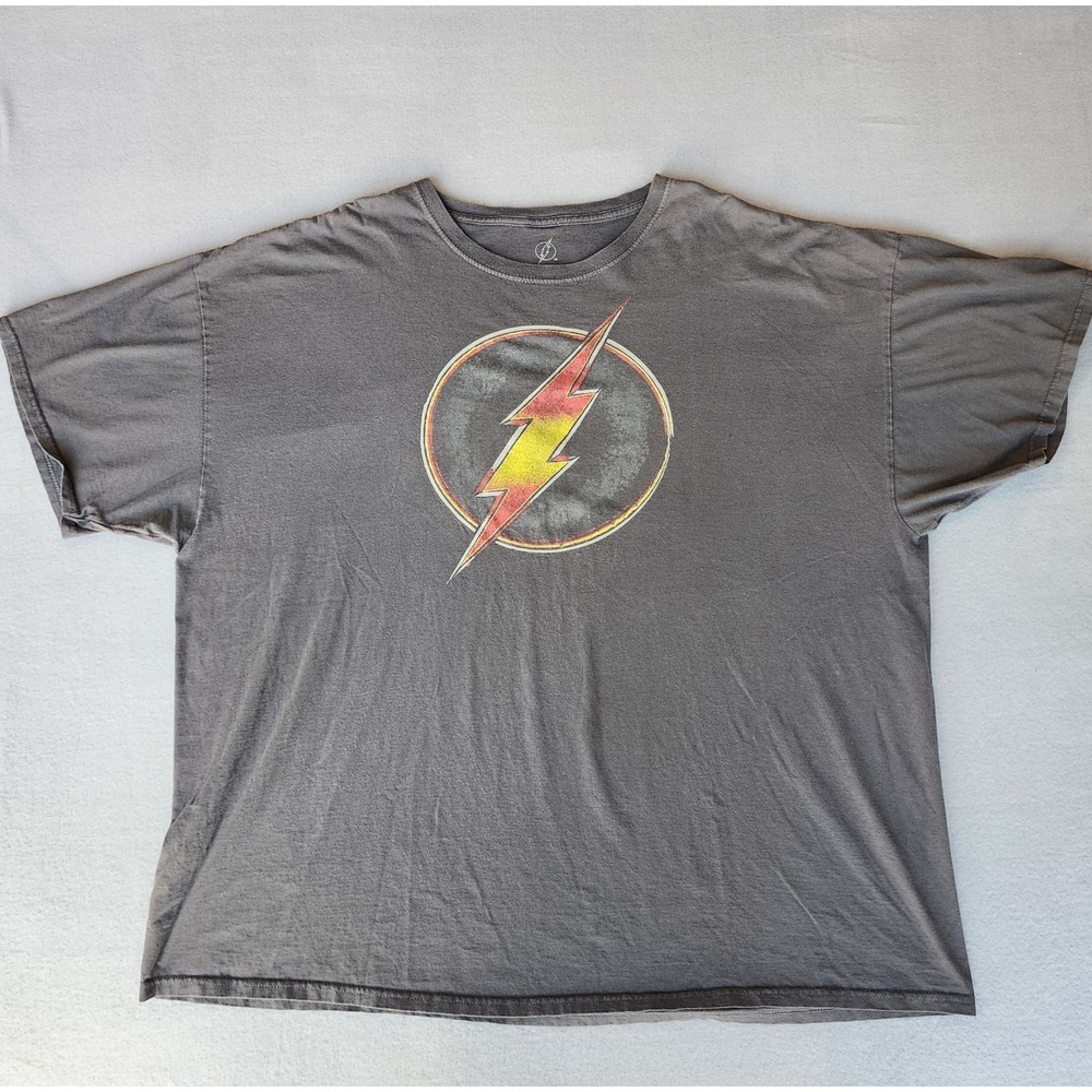 Title:Flash Logo Graphic T Shirt Men's 3XL Gray Distressedโ DC Comics Superhero